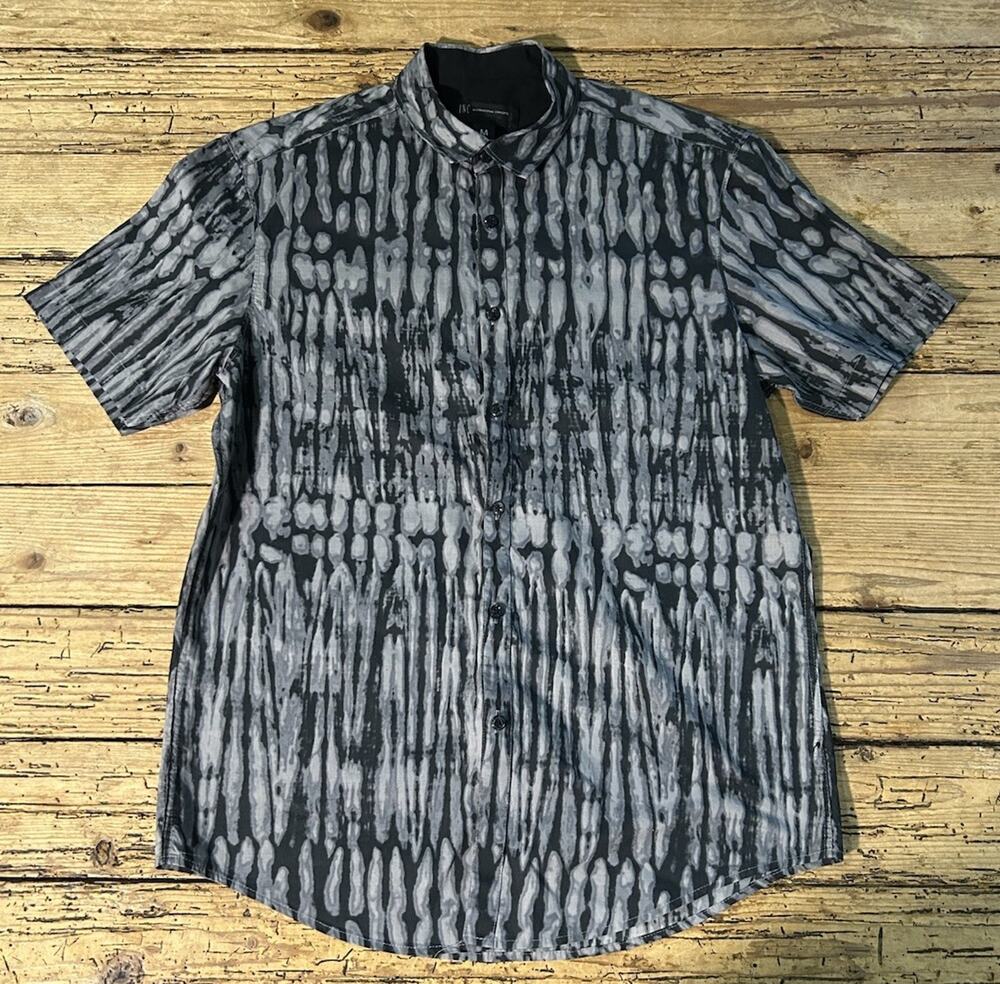 I.N.C. Men’s Size M Black/Gray Print Button Up Short Sleeve Shirt